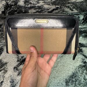Burberry Beige and Black Wallet with Gold Accents